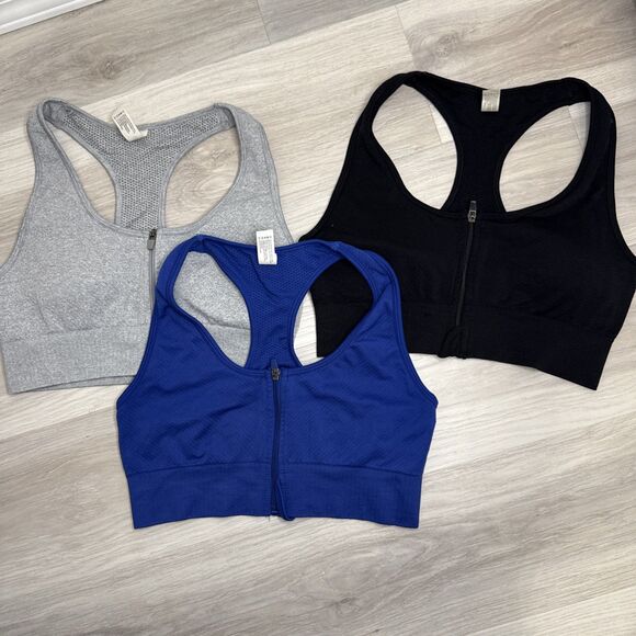 90 Degree by Reflex (3) Front Zipper Sports Bra Size XL  Black, Gray & Blue - Picture 4 of 5